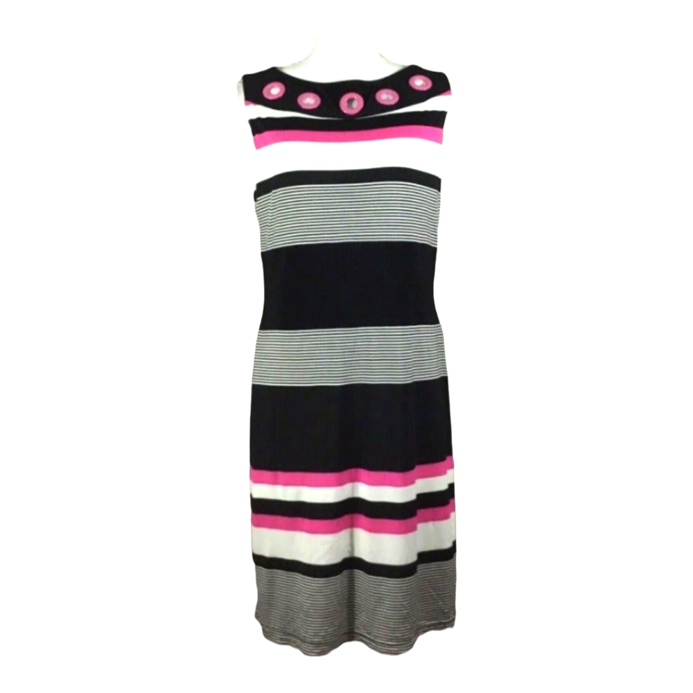 Joseph Ribkoff Women's Retro Sheath Dress Hot Pink and Black Bodycon Size L